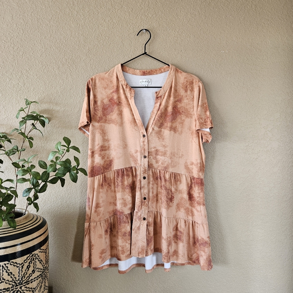 Wonderly Tiered Flowy Short Sleeve Shirt, XL | Peach